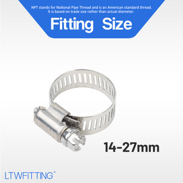 LTWFITTING  14-27mm Stainless Steel 316 Hose Clamp, Adjustable Worm Gear Clamps for Automotive Radiator Fuel Line Plumbing Intercooler and Mechanical Applications (Pack of 250)